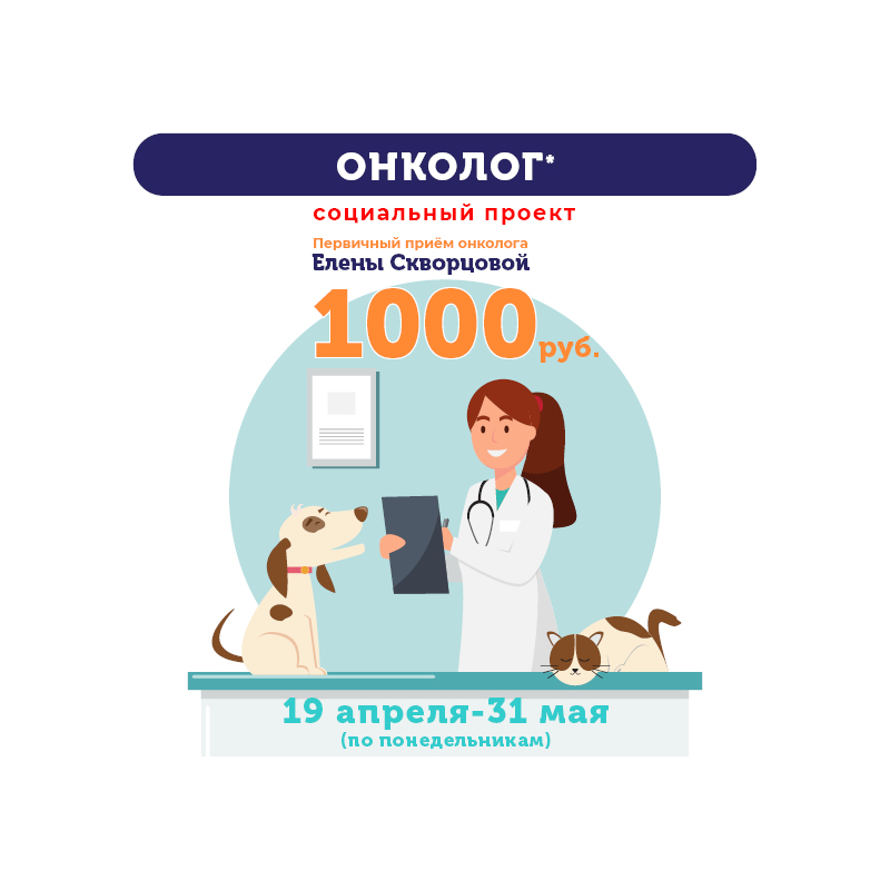 Акция: Прием ветеринарного онколога: 1000 рублей.